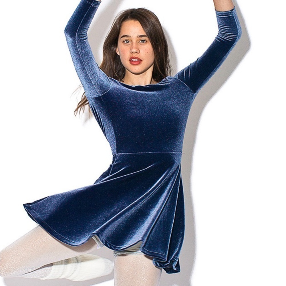 American Apparel blue  velvet stretch skater dress